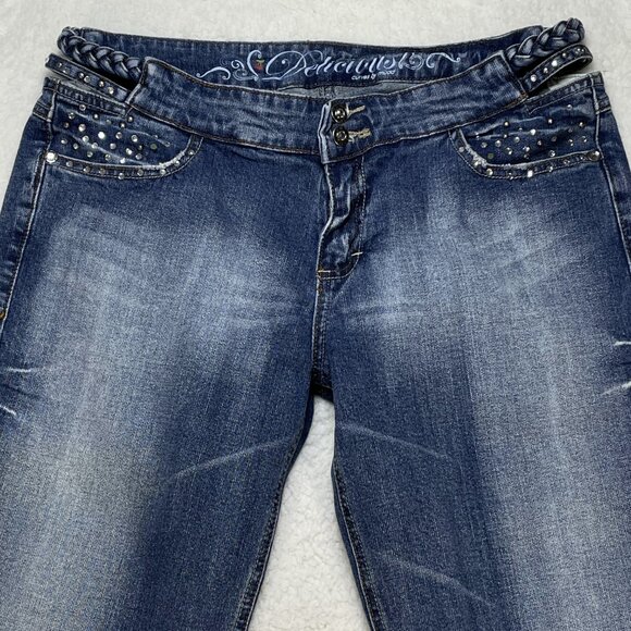 Mudd Jeans Delicious Curves Womens Sz 13 Blue Flare Leg Mid Rise Rhinestones - Picture 2 of 12